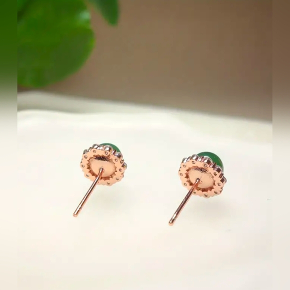 Natural Jasper & CZ Halo Earrings - Picture 4 of 5